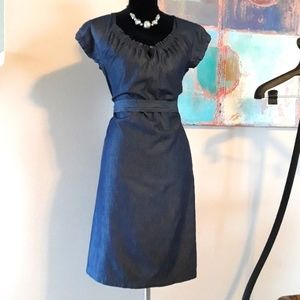 Liz Claiborne Blue Denim Short Sleeve Sash Tie Dress Size 12